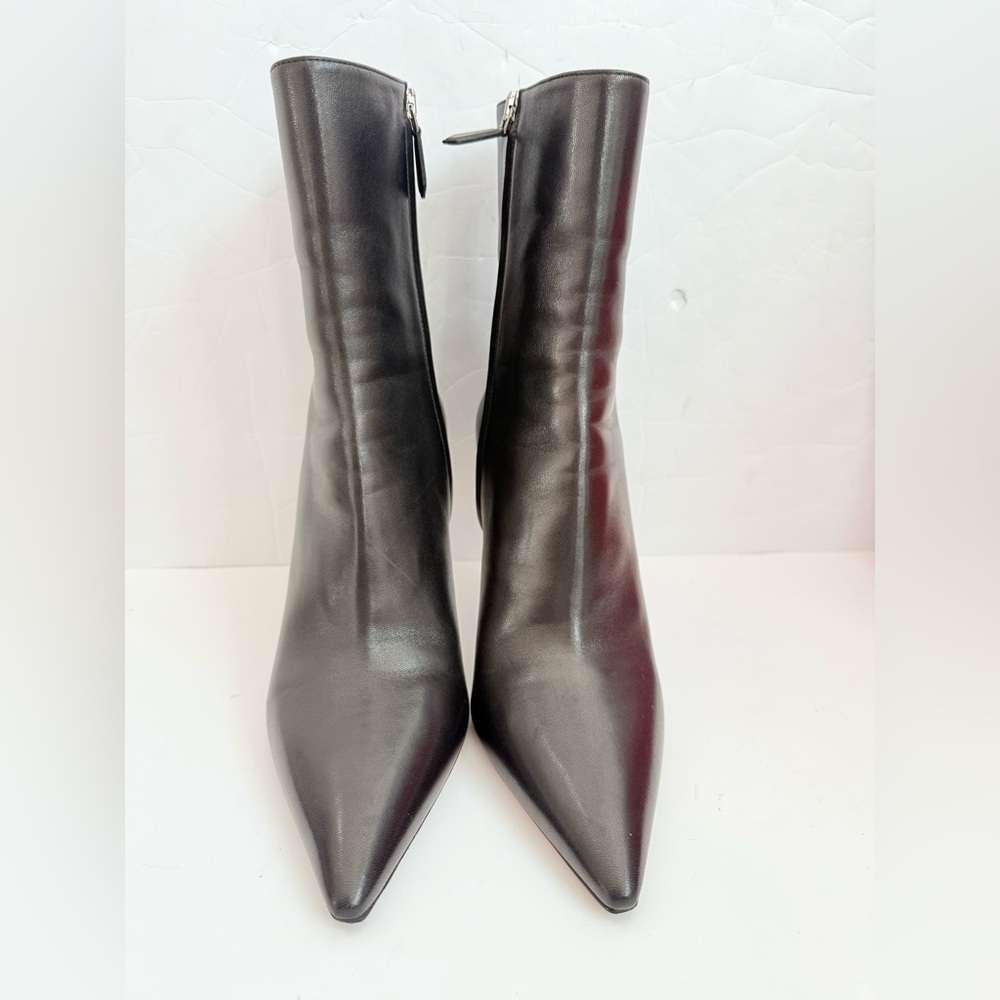 Prada Black Nappa Leather Triangle logo Plaque heel ankle booties EU 40 - Picture 4 of 13
